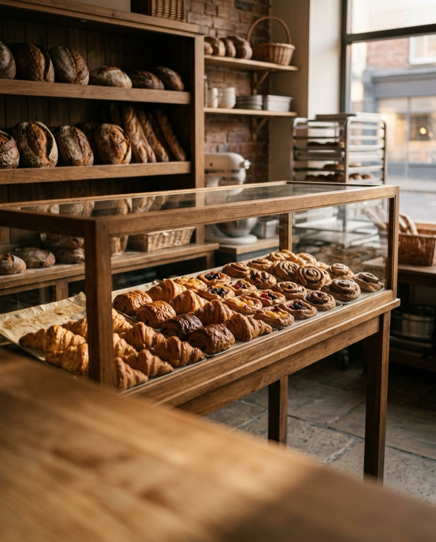 pastry case, early morning