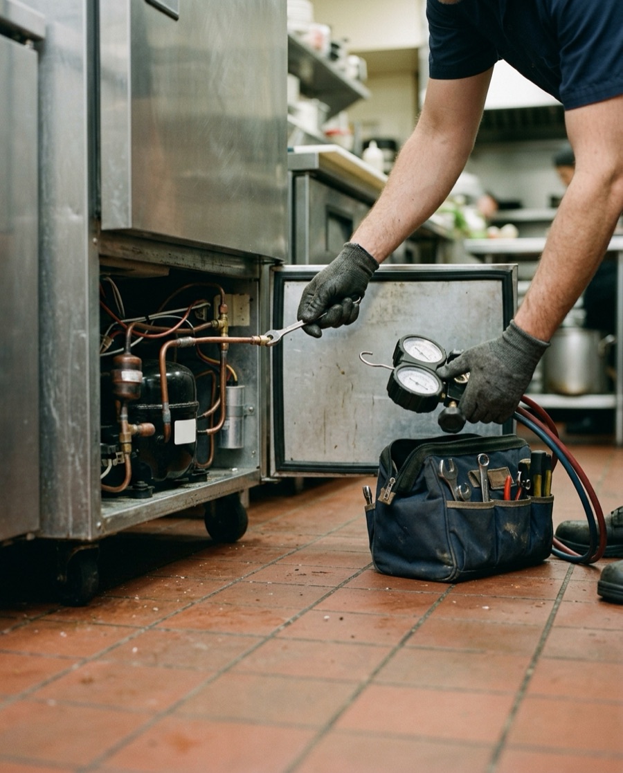 technician working on kitchen equipment